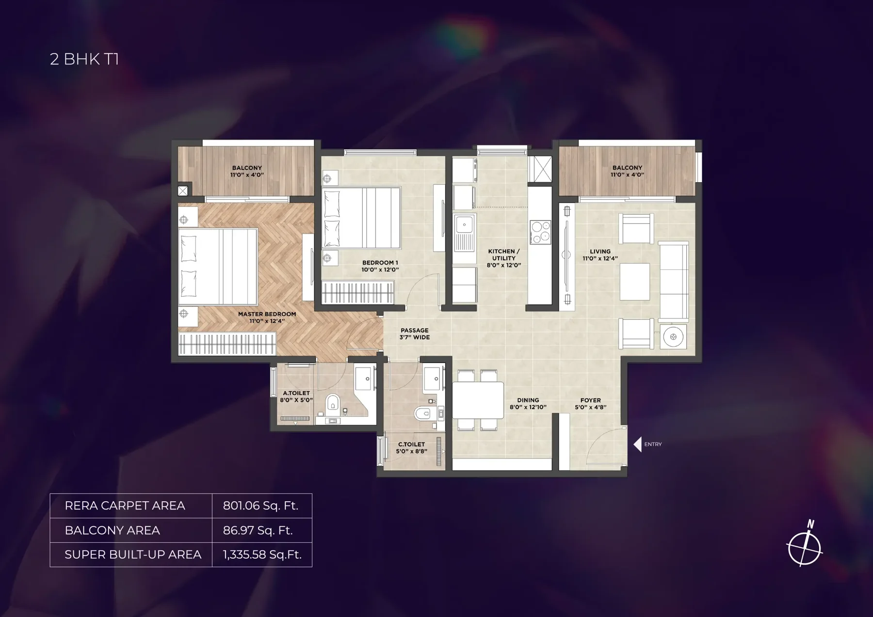 Purva Heritage — selected 2 BHK T1 plan linked from the developer campaign