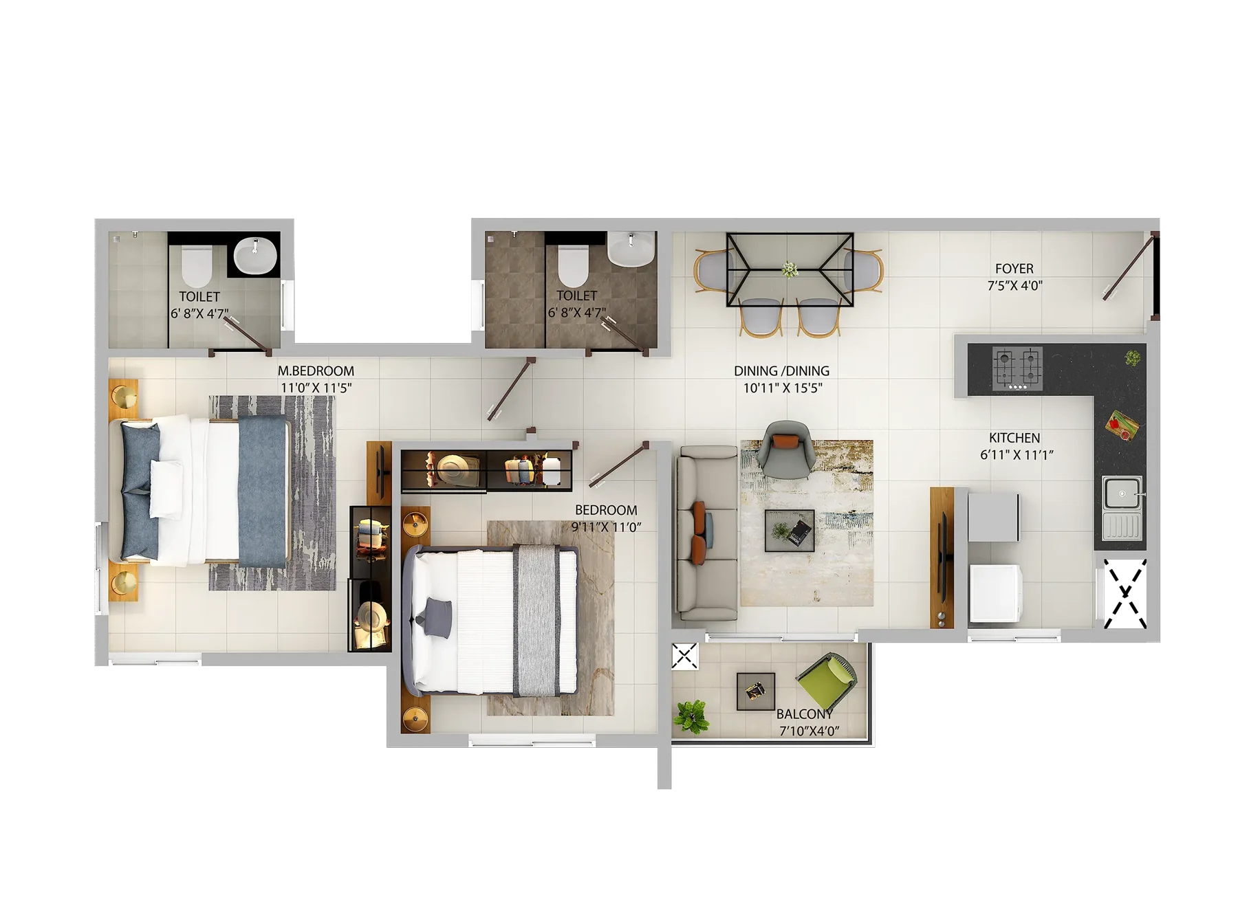 Provident Sunworth City — selected developer-published 2 BHK plan